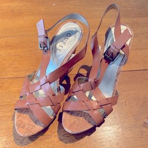 Guess leather wedge cork sandals